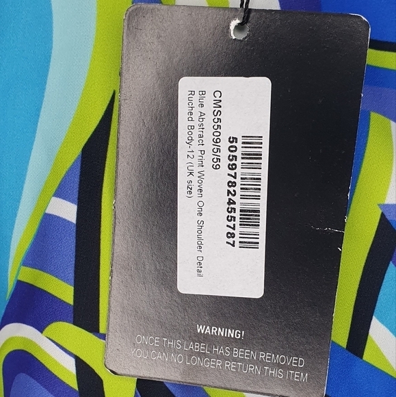 PLT Woven One Shoulder‎ Ruched Bodycon Dress Blue abstract Women's Size 8 Rave - Picture 14 of 14